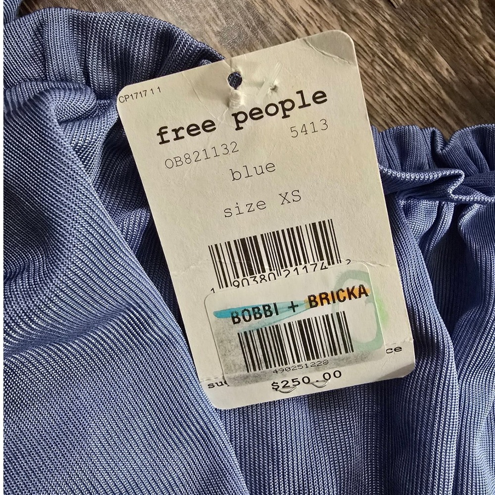 FREE PEOPLE Maxi Dress Womens XS periwinkle Blue Ruffle Halter Tiered OB821132 - Picture 6 of 7